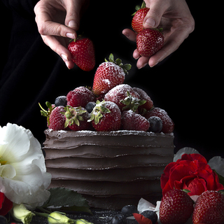 Cake with chocolate  and strawberry