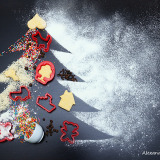 make ginger snaps cookies for christmas. The concept of festive cookies. Ingredients for homemade ginger cookies laid out in the form of a Christmas tree. The symbol of the new 2018