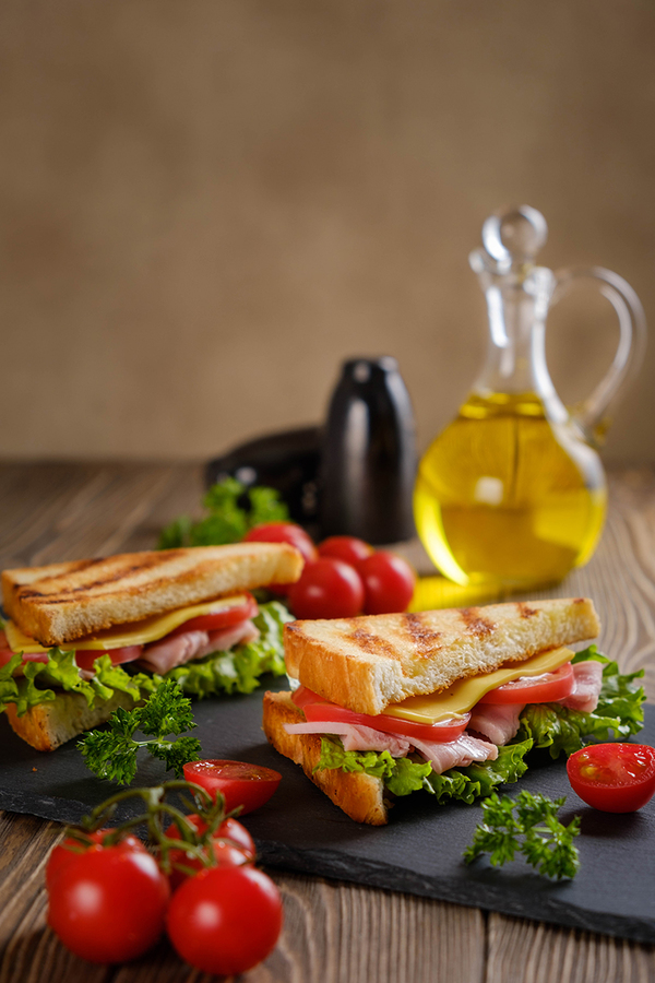 Sandwich with cherry tomatoes.