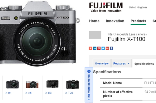 Fujifilm X-T100 - полная спецификация и страница продукта