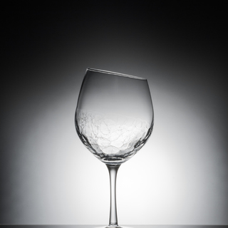 wine glass, empty, sloping, with cracks, transparent, gradient background