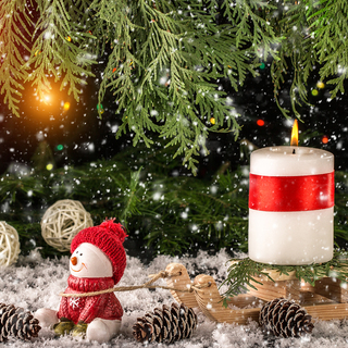 Christmas Composition with Gifts and snowflakes on Wooden Table