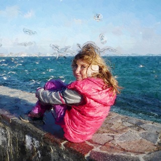 Девочка,море,чайки.