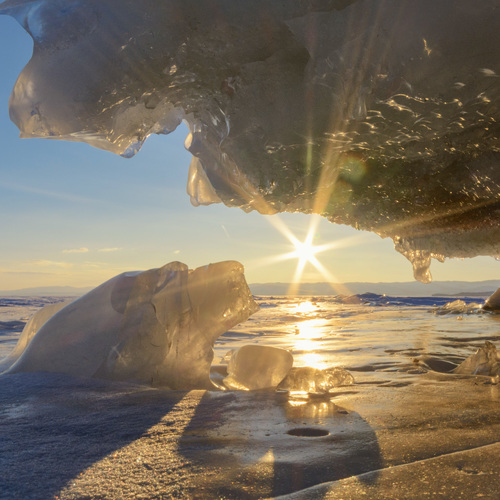 Winter sunrise on lake Baikal / Кристальный лед Байкала