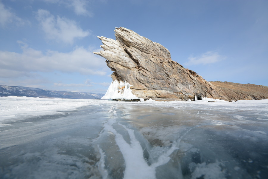 Winter landscape with ice