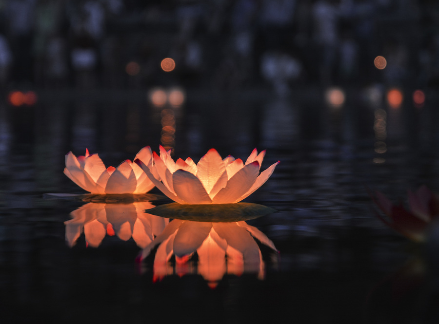 Floating lantern at night