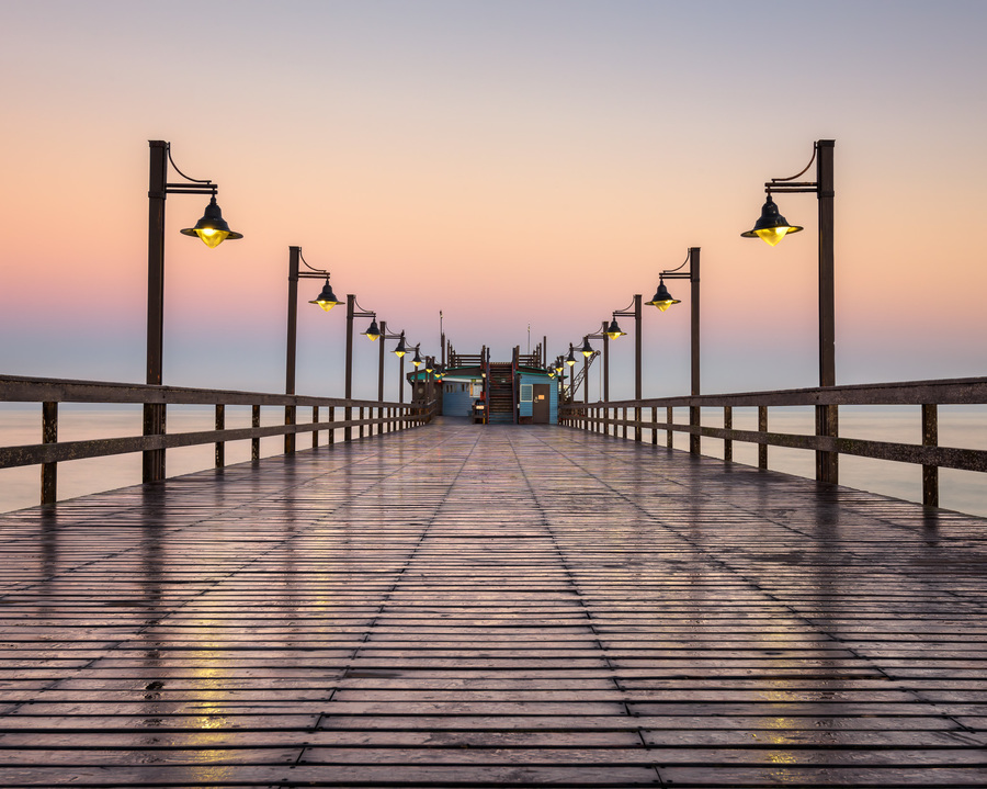 Wet Swakopmund Pier at Sunrise, Namibia, Africa