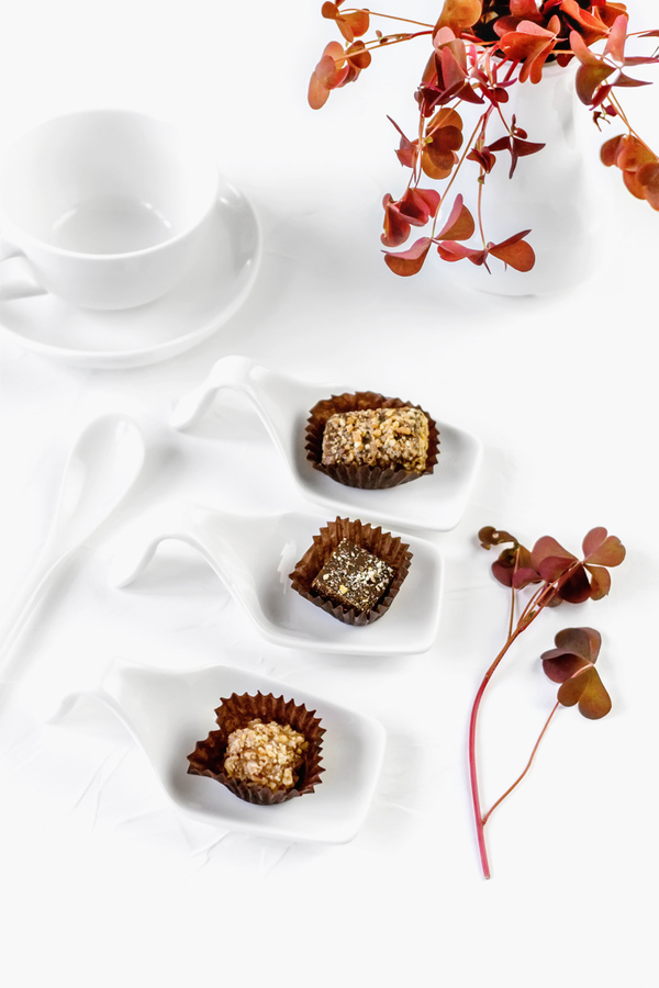 Handmade chocolates on the table. Selective focus
