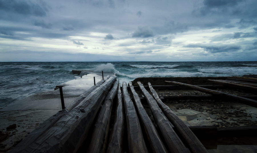 Storm on the sea. View from the pier